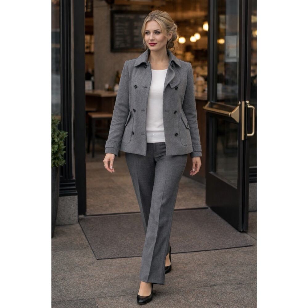 Lacoste Double-Breasted Gray Wool Peacoat Front Flap Preppy Style Coat 36 US 4